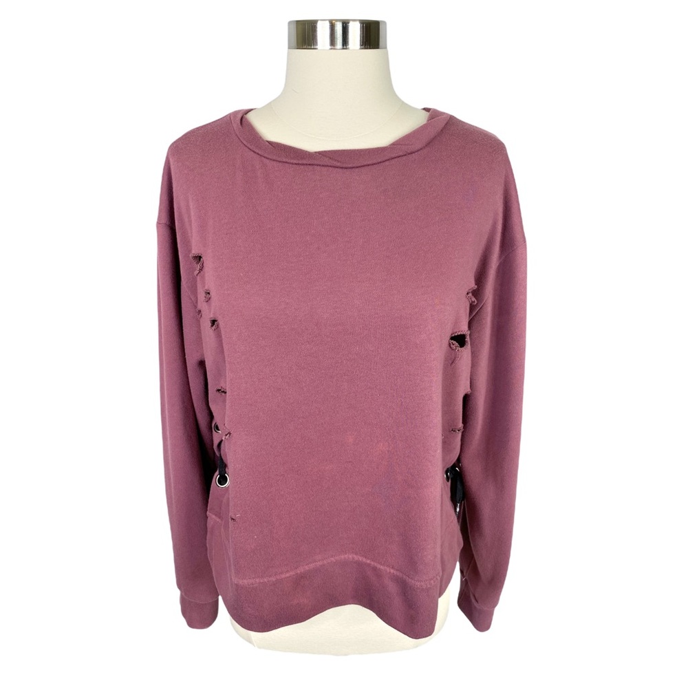 Vintage Havana Distressed Lace-Up Sweatshirt